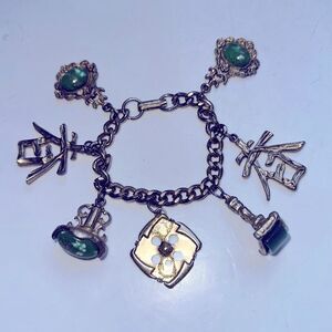 Vintage Asian inspired chunky gold tone charm‎ bracelet